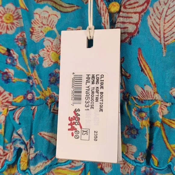 NWT Hemant & Nandita Turquoise Floral Ruffle Maxi Dress Size XS $498 - Picture 9 of 12